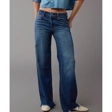 American Eagle AE Sz 10R Low Rise Baggy Wide Leg Stretch Jean Women Distressed