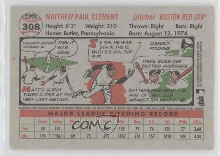 2005 Topps Heritage Matt Clement #308 - Image 2 of 2