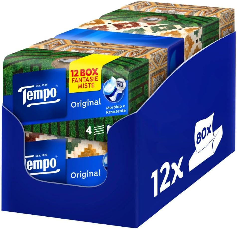 Tempo Fazzoletti Box Original 4 Veli - 12 Scatole x 80 Pezzi Offerta