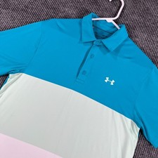 Under Armour Playoff Polo Shirt Mens Medium Blue Colorblock Short Sleeve Golf
