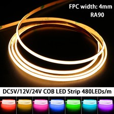 5m 12v 24v Super 4mm Multi-color Cob Led Strip Lights For Cabinet Car Diy 480led