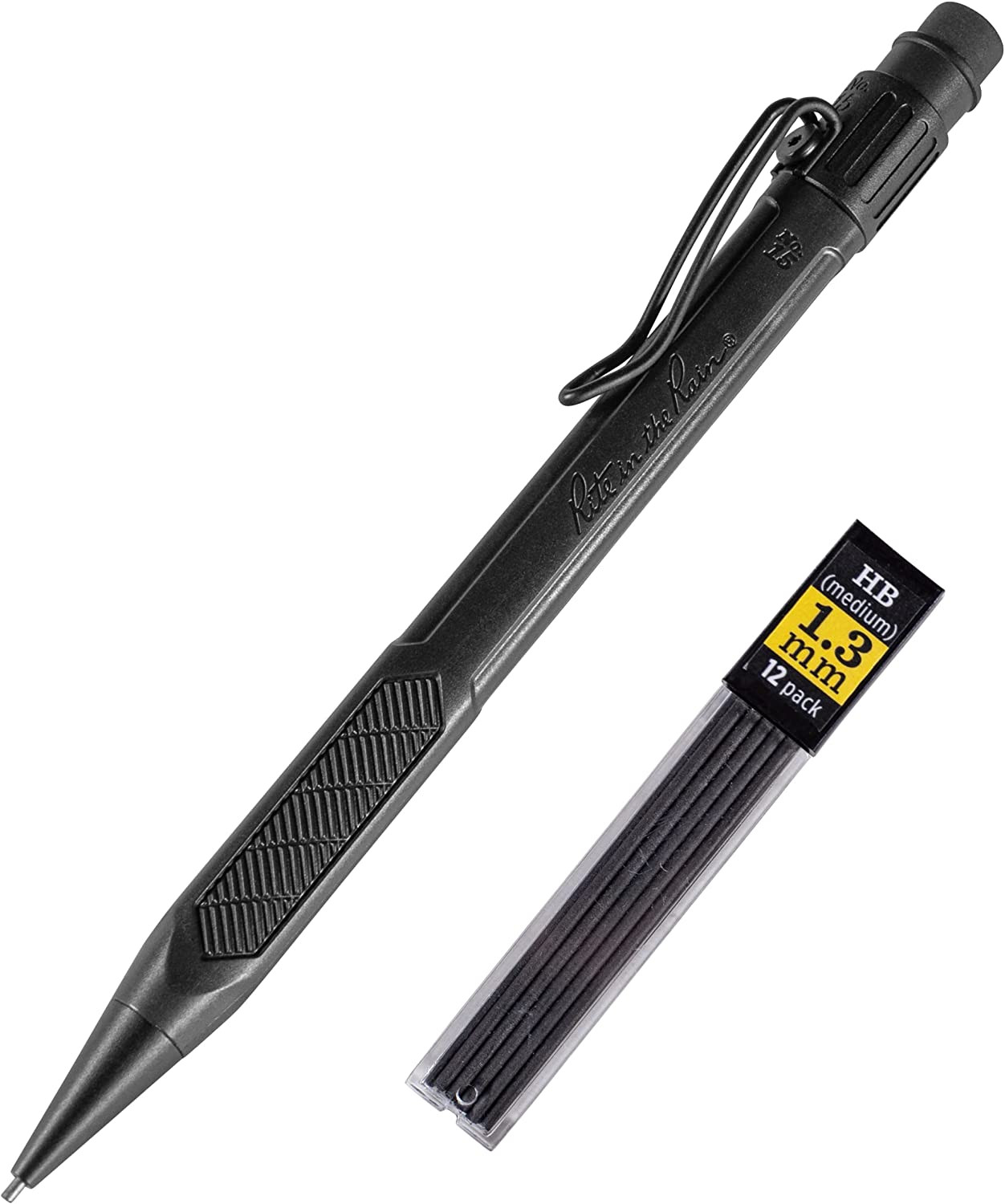 Weatherproof Mechanical Pencil, Black Barrel, 1.3Mm Dark Lead, 12 Lead Refills (