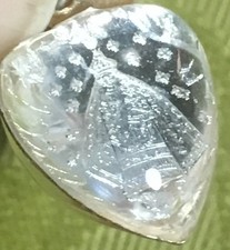 FRENCH 1800s RELIGIOUS PUFFY HEART CHARM~VERDELAIS BASILICA~SILVER & CLEAR GLASS