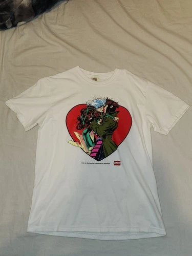 Vintage White Gold Industries X-Men Shirt Medium Rogue Gambit Marvel Comics AOP