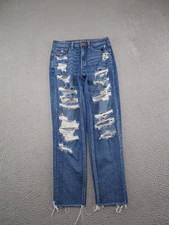 American Eagle High Rise Distressed Denim Blue Stretch Mom Jeans Size 6