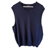 Club Room Mens XL Navy 100 Merino Wool V-Neck Sweater Vest Fine Knit Preppy