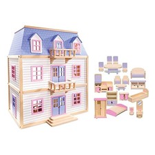 Wooden Multi-Level Dollhouse Wooden Multi-Story Pretend Play Dollhouse for