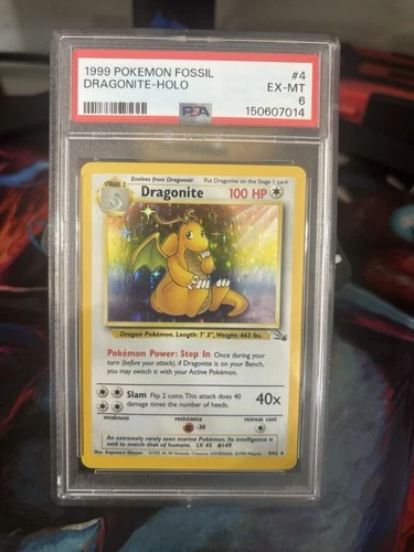 1999 POKEMON FOSSIL #4 DRAGONITE-HOLO PSA 6