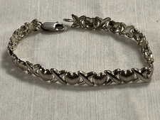 Sterling Silver Bracelet XO Hugs & Kisses 7 Inch 925 Italy -- 2925