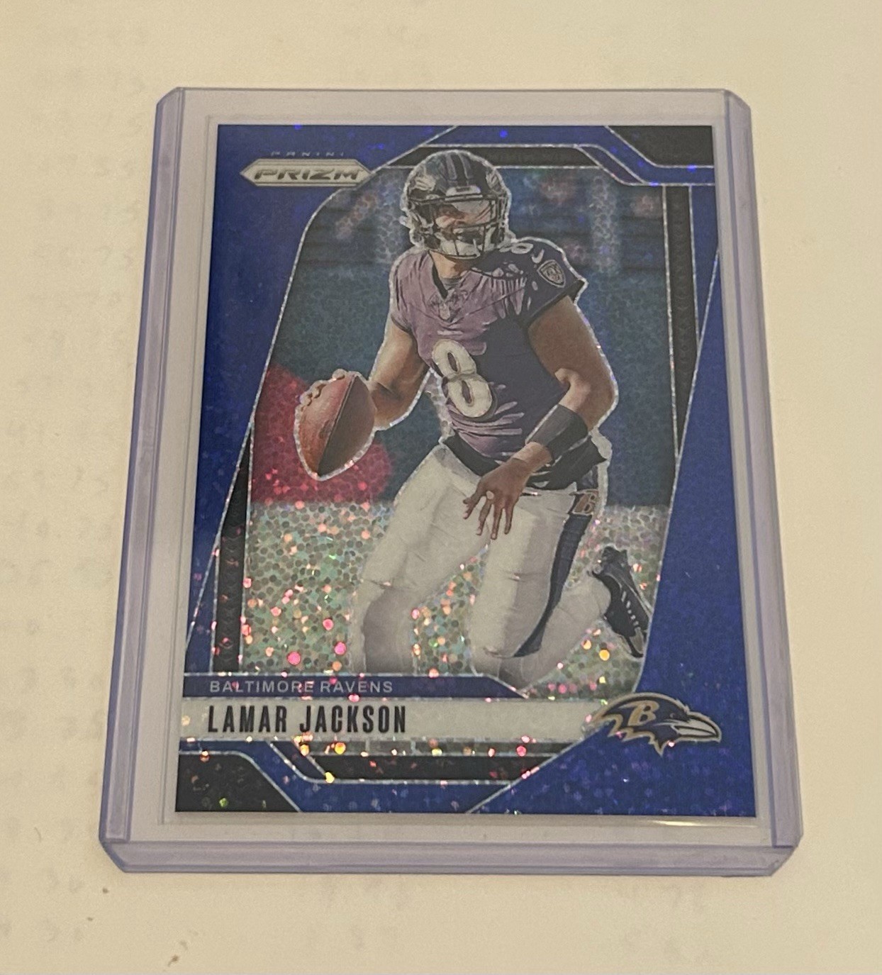 2024 Panini Prizm Lamar Jackson #19 Blue Sparkle Prizm /96 Baltimore Ravens NFL