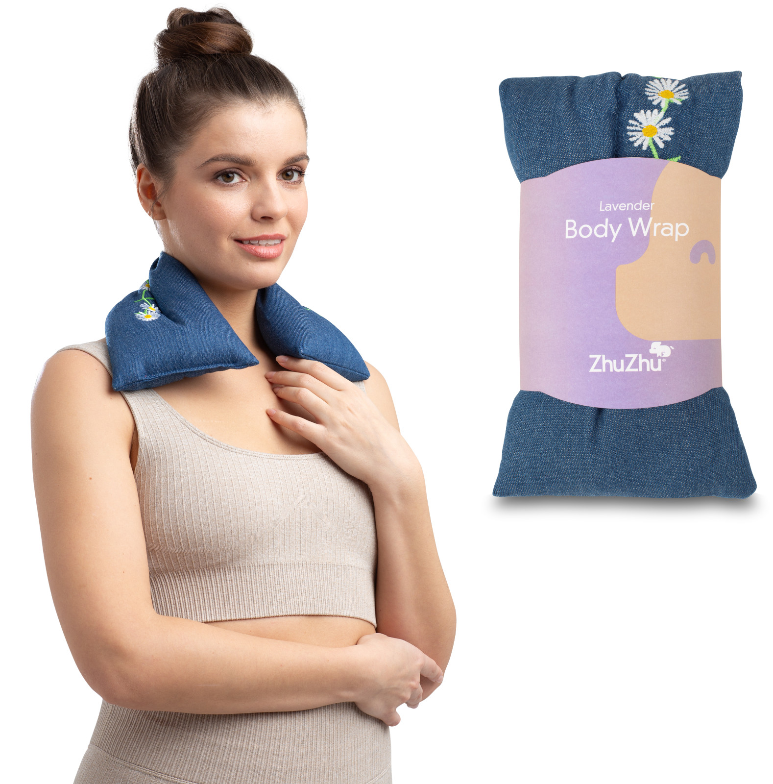 Zhu-Zhu Denim Daisy Chain Lavender Body Wrap Microwave Wheat Bag Heat Pack Pad