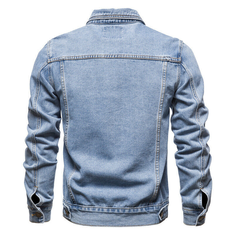 Classic Wash Denim Coat Men Patchwork Collar Men Coat Denim Jacket