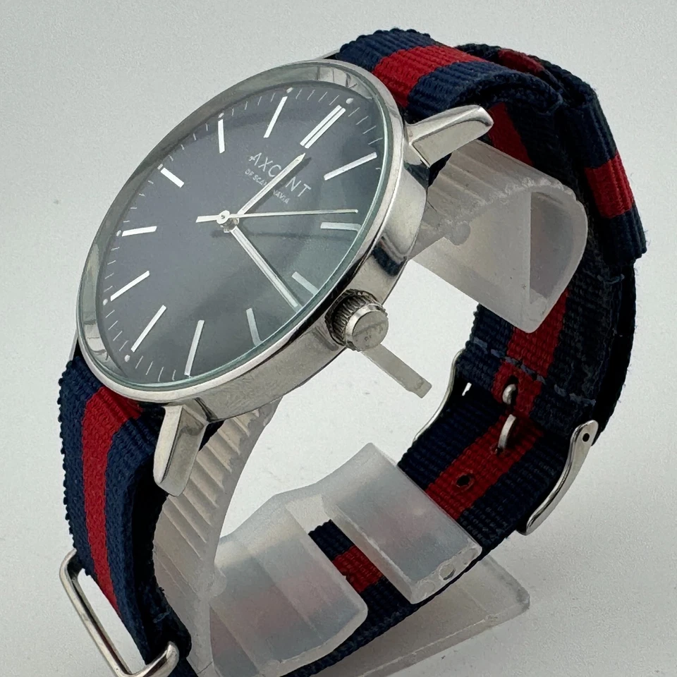 Relógio de quartzo masculino AXCENT of Scandinavia X6800 30m prata azul aço nova bateria - Imagem 4 de 4