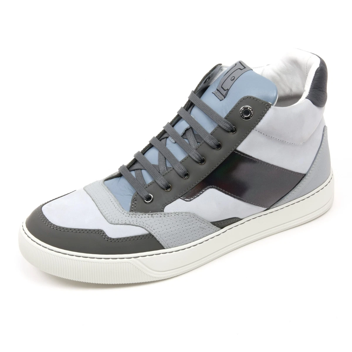 C2850 sneaker alta uomo LANVIN GLOL scarpa azzurro grigio mid top shoe man