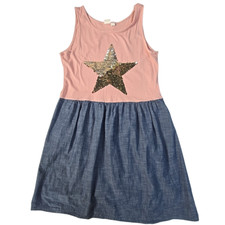Gap Kids Girls Pink Western Sparkle Star & Denim Dress XL Sleeveless Fit & Flare