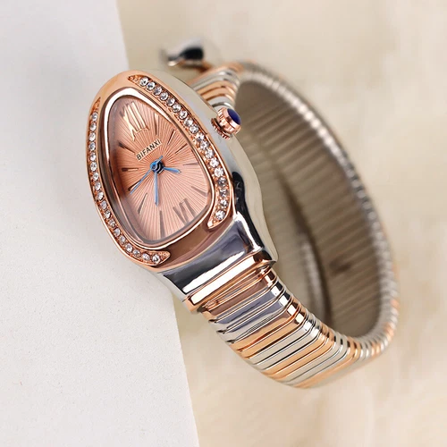 Women Luxury Snake Bracelet Watch Serpentine Retro Steel Quartz Watches Classy - Picture 14 of 24
