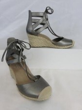 New Vionic Espadrille Wedge Pewter Metallic D'Orsay Sandals US SZ 5 NWOB