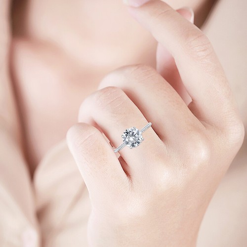 Wedding Jewelry 10K White Gold 2.85CT Round White Topaz & Real SI/H Diamond Ring - Picture 6 of 9