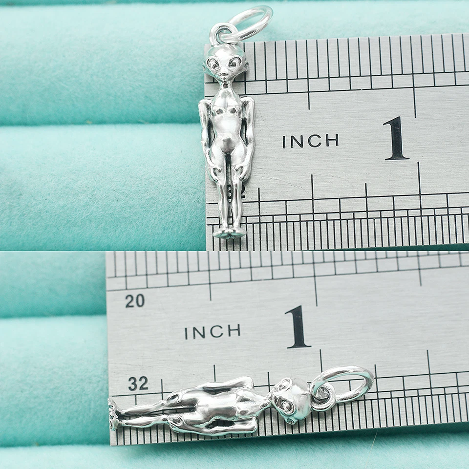 Pulsera collar platillo colgante plata esterlina 925 maciza 3D alienígena hombre F Foto 4 de 4