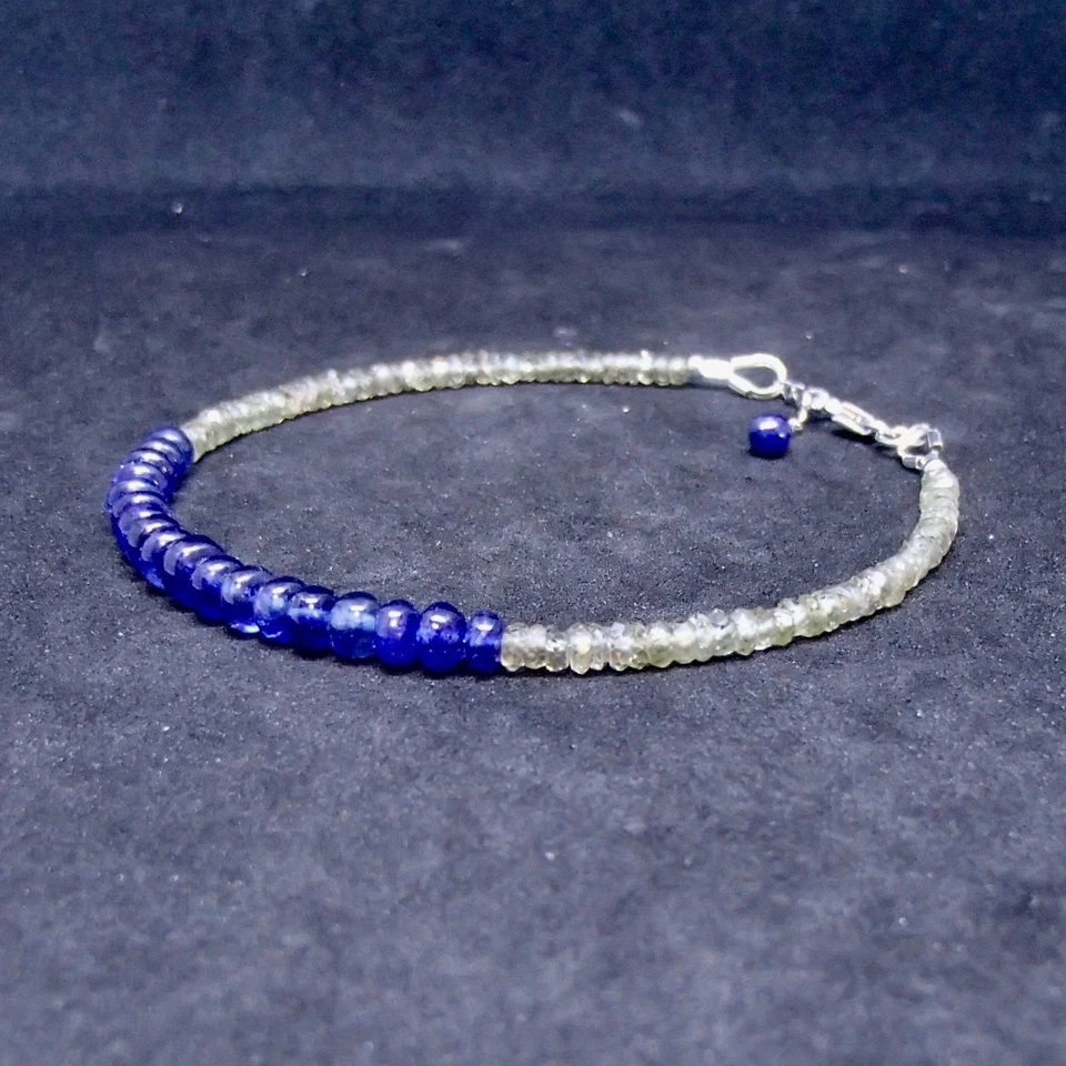 Brazalete Zafiro Azul Verde Natural Oro Blanco 14K Sólido, 7" - 7.5" Ajustable Foto 3 de 4