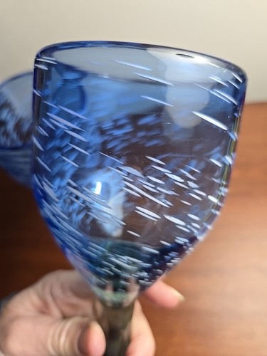8 Inch Light Blue Clear Stem Heavy Blown Glass Water/Wine Goblets Set Of 2 - Picture 13 of 18