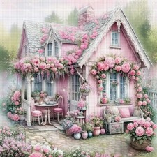 LOVELY PINK ROSE COTTAGE-Flowers-Counted Cross Stitch KIT