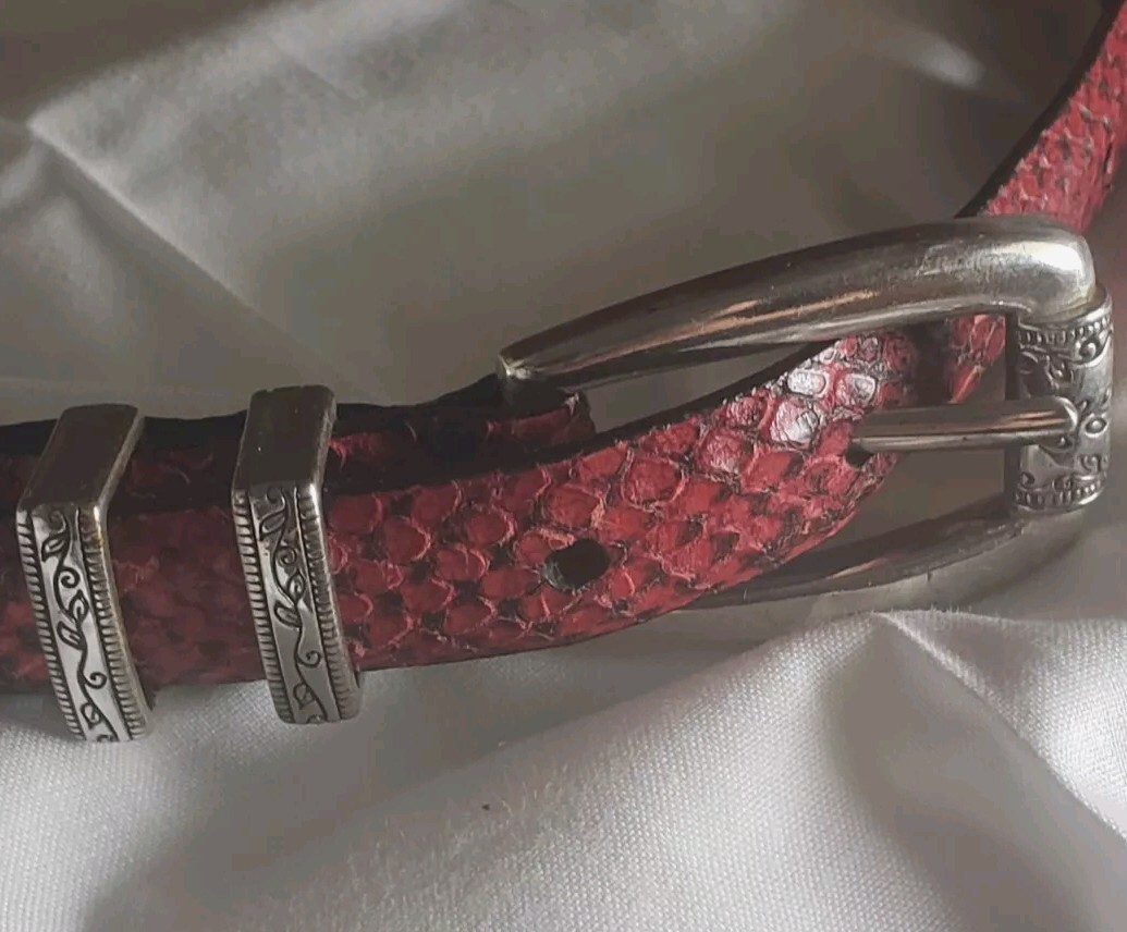 Brighton Red Snakeskin Leather Belt Silver Buckle C6712 Size M 30 Brighton Red & Black Leather Belt Silver Buckle Size L/34  main image 2