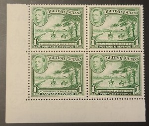 British Guiana Guyana 1940 KGVI Corner Block Stamps Sc 230. SG 308a MNH BK of 4