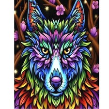 Diamond Art Painting Full Round 16"x20" 40cmx50cm Colorful Wolf