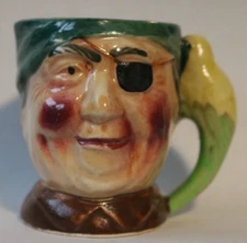 Mini Vintage Toby Jug Pirate Green Parrot Black Eye Patch Japan