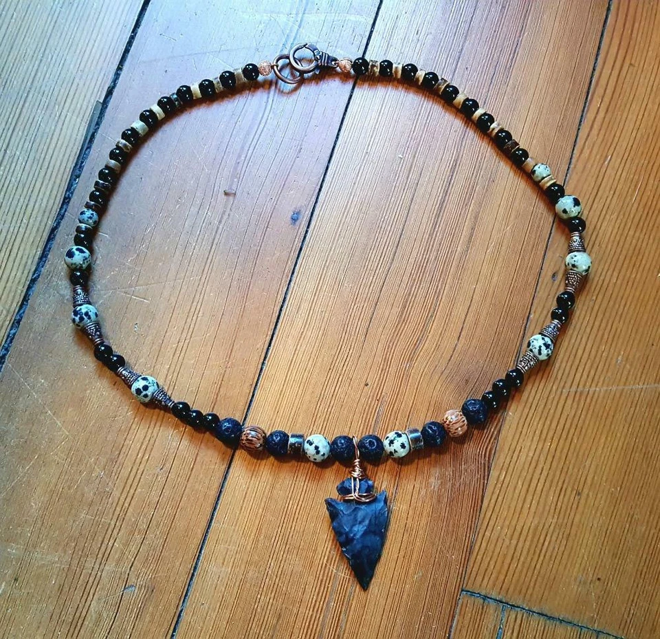 Collar punta de flecha pedernal piedra real para hombre joyería primitiva collar tribal para hombre Foto 3 de 4