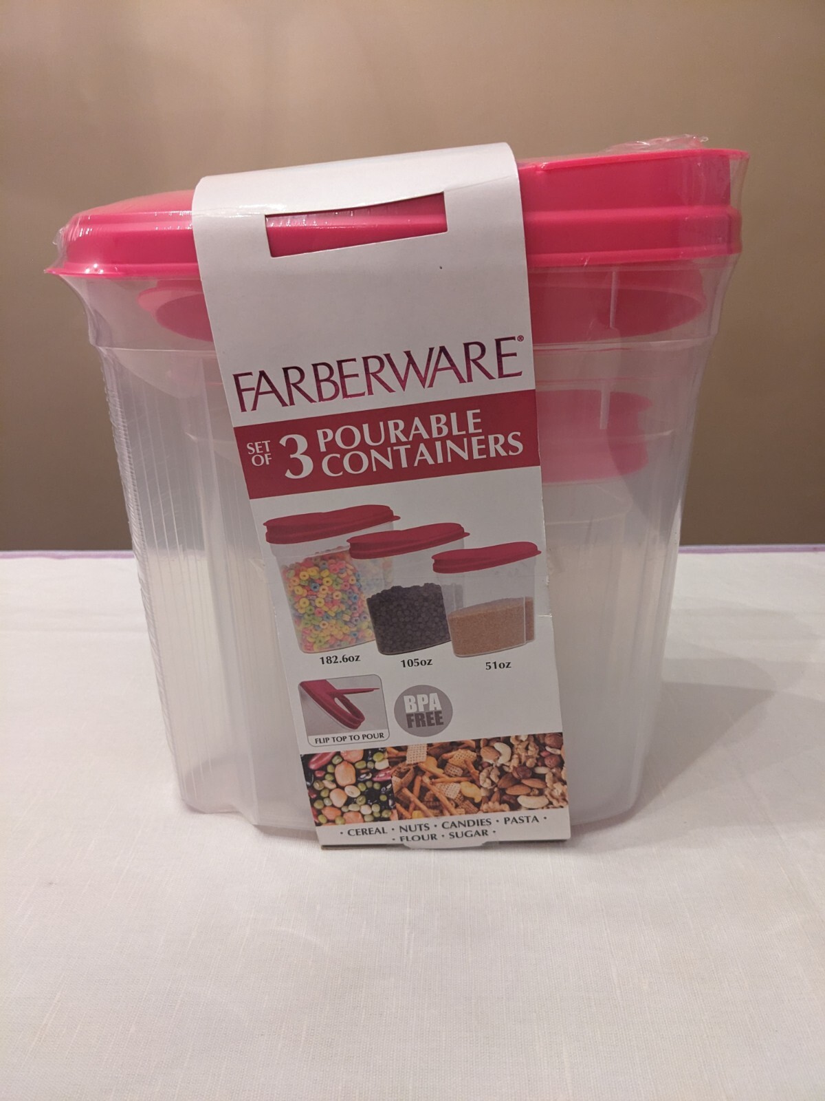 Farberware (Set of 3) Pourable Storage Containers Clear / Pink. New! eBay