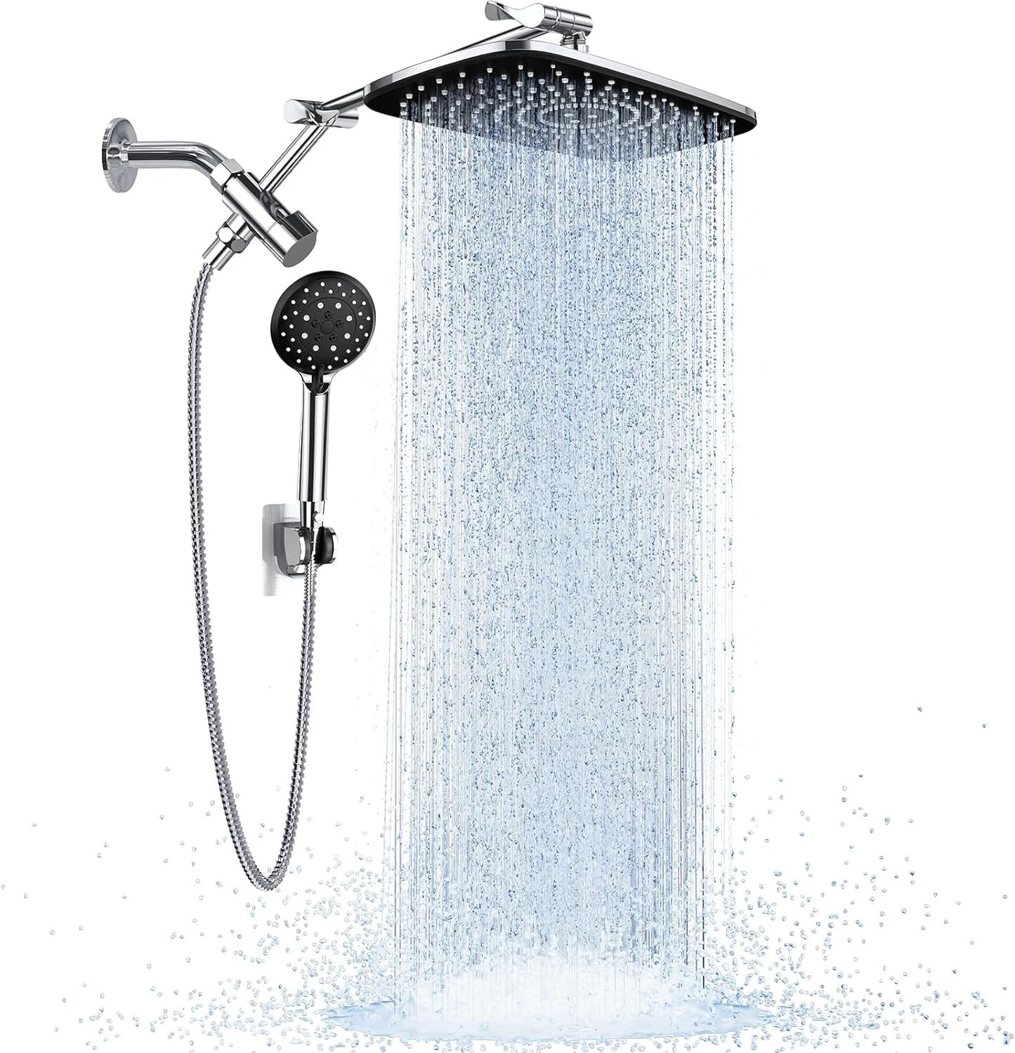 Wide Rain Shower Head with 6 Modes Handheld Water Spray，High Pressure Showerhead