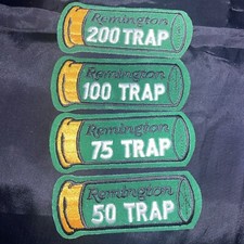 4 Remington 200, 100, 75, 50 Trap Embroidered Patches 4.25 X 1.25