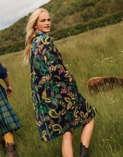 Boden Elizabeth Paisley Print Navy Velvet Collared Buttoned Coat 10 Rrp £298 New