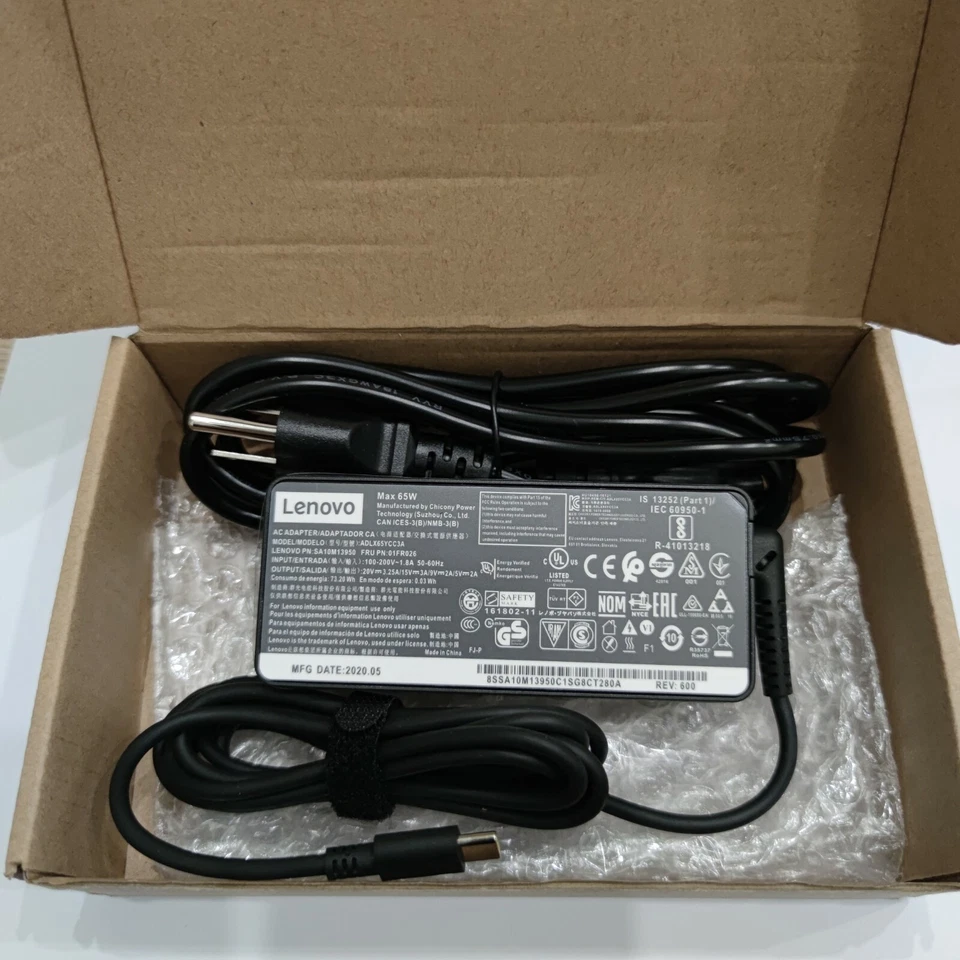 Cargador USB-C Tipo-C 65 W Original 10 piezas Adaptador Lenovo ThinkPad X1 Carbono Yoga Foto 3 de 4