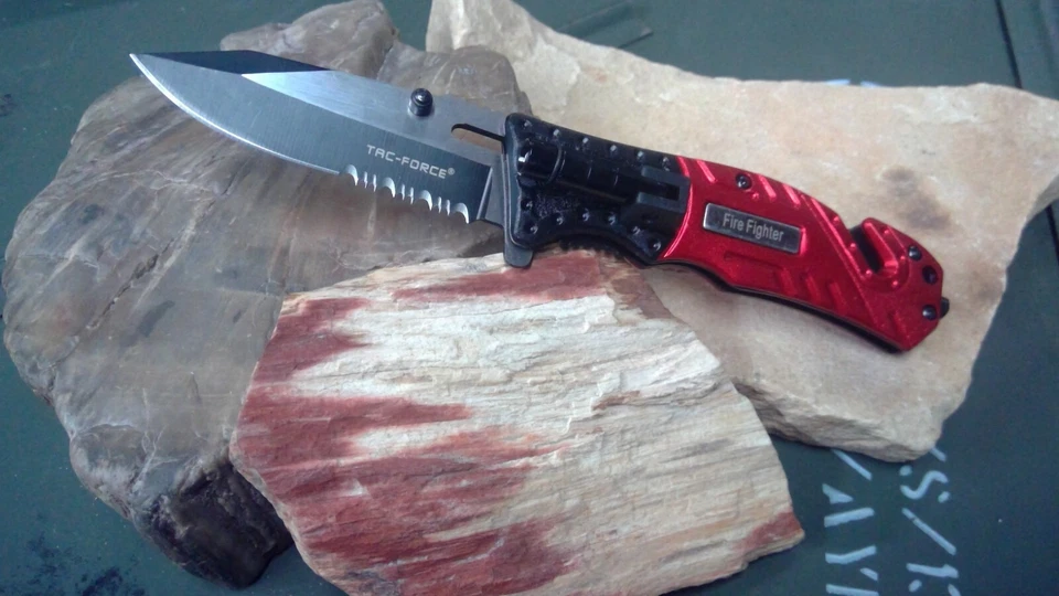 Тактический пожарный нож Tac-Force с красным вспомогательным лезвием светодиодный аварийный - Изображение 3 из 4