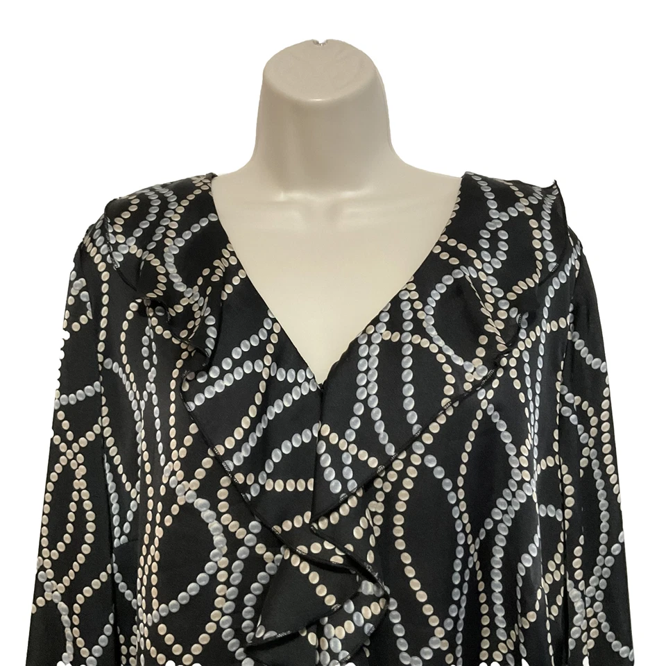 blusa fashion bug plus size 18/20 preta lt azul bronzeado pontos babado manga longa - Imagem 4 de 4