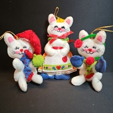 VTG Bucilla Three Litte Kittens Felt Jeweled Beaded Christmas Ornaments 2829