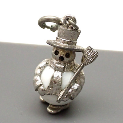 Roly Poly Schneemann Charm Perle Bauch Besen Zylinder Hut Clip befestigt Sterlingsilber