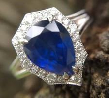 Halo 2.40 CT Pear Cut Blue Sapphire  Round CZ Gorgeous Women's Ring