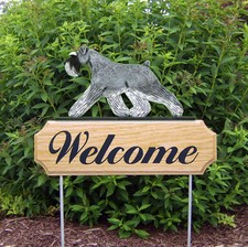 Schnauzer Uncropped Wood Welcome Outdoor Sign Salt/Pepper