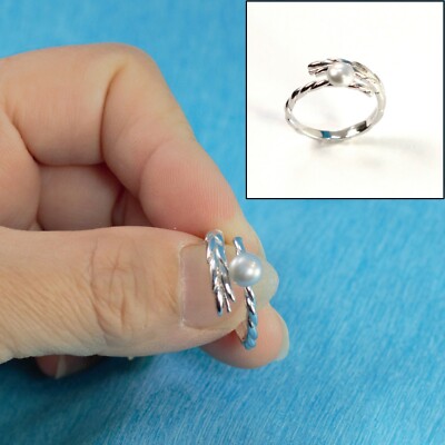 Solid Silver .925 Silver-gray Pearl Ring Wheat Style Adjustable Ring Size TPJ