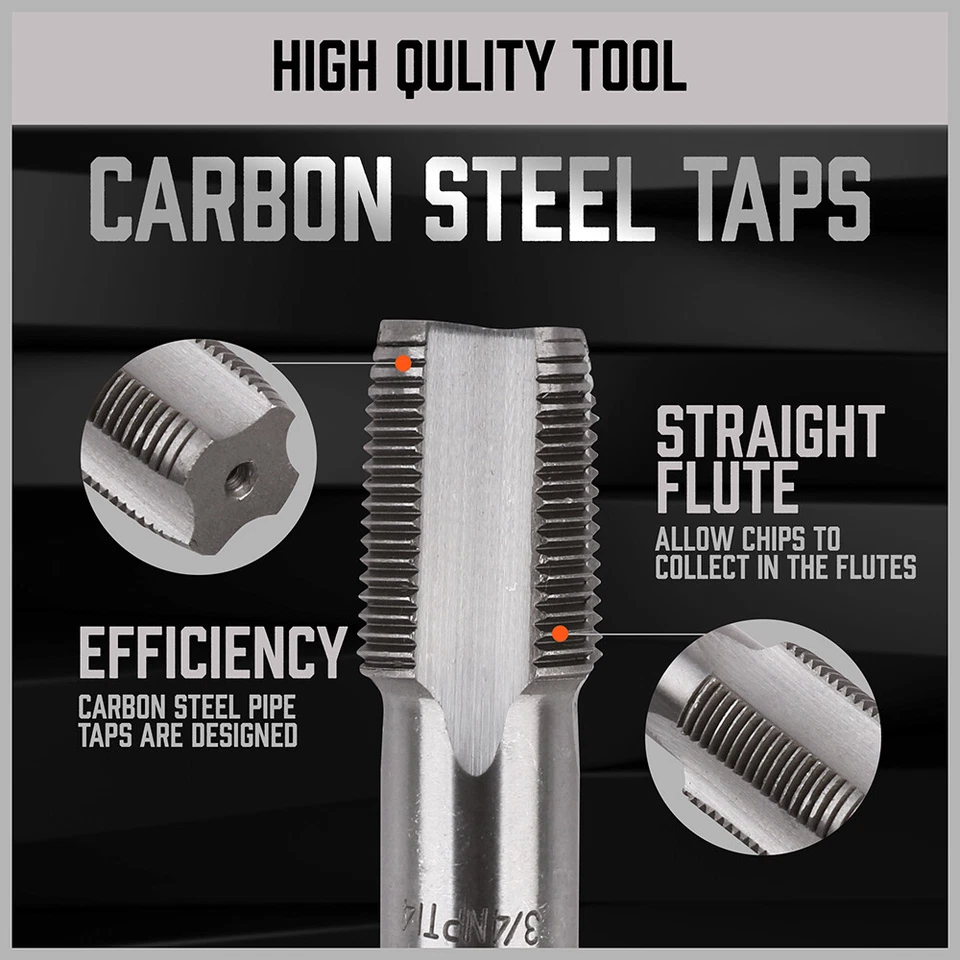 6PC NPT Pipe Tap Set 1/8" 1/4" 3/8" 1/2" 3/4" and 1" With Case Carbon Steel Inch - Image 4 of 4