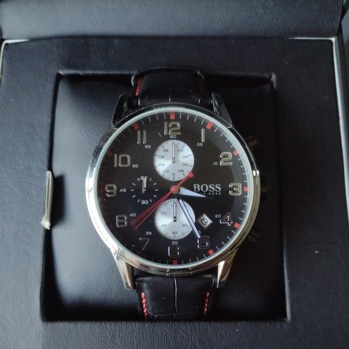 Hugo Boss Aeroliner Black Dial Leather Strap Men