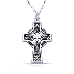 Authentic Celtic Trinity Cross Pendant Necklace With 18 Chain 14k White Gold Plated Silver