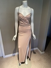 Allen B. Schwartz pink nude gown with rhinestone crisscross straps Size P