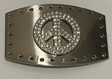 Rhinestone Peace Sign Belt Buckle Chrome Peace Symbol Metal Men Women Novelty