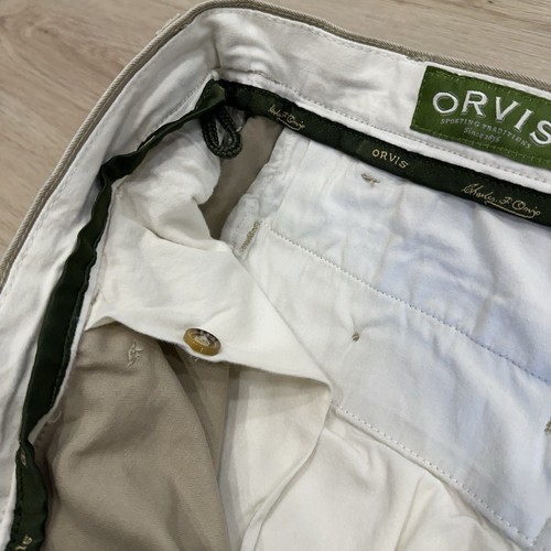 Men's Orvis Pants 38x30 40 Beige Fit Pleated 9.5oz Twill Khaki - Picture 7 of 19
