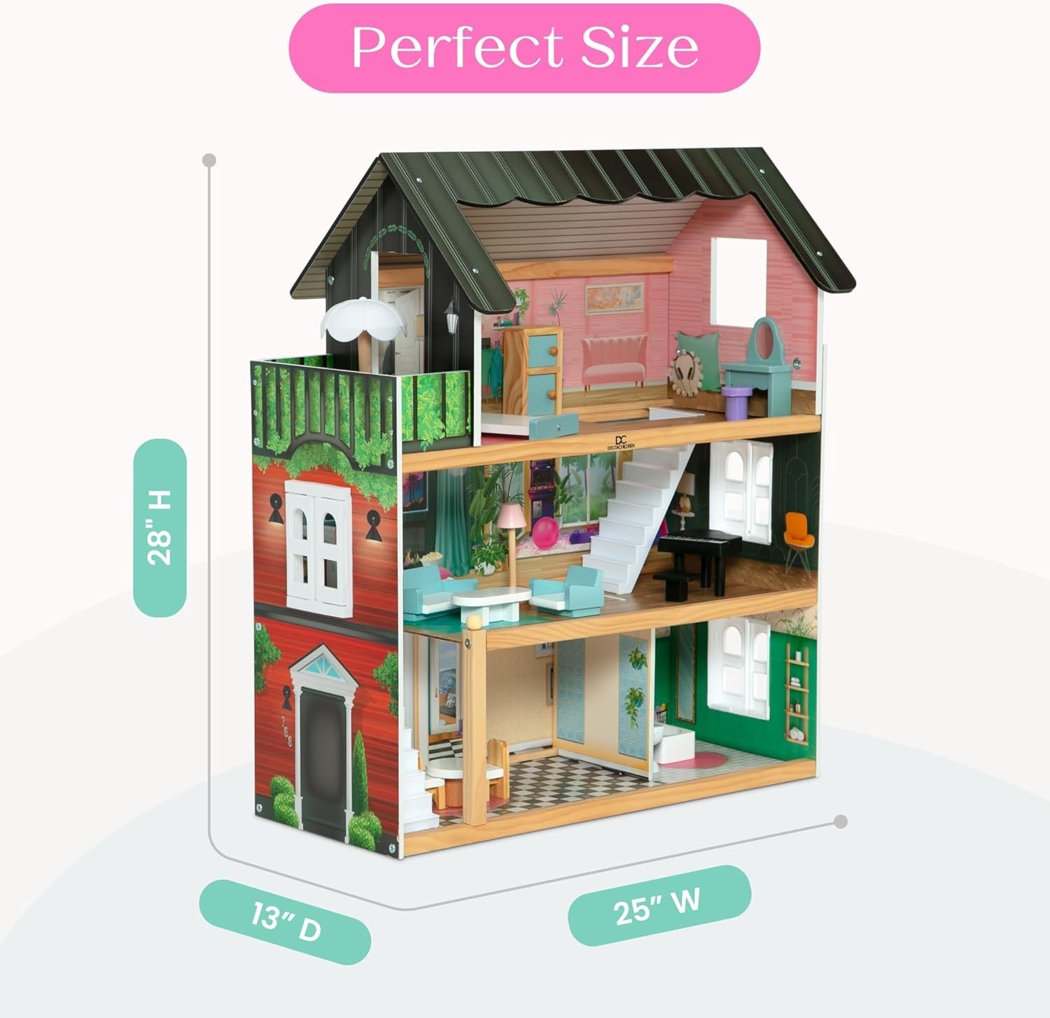 Delta Children South Beach Dollhouse - 3-Story Dollhouse with 4 Rooms - Includes